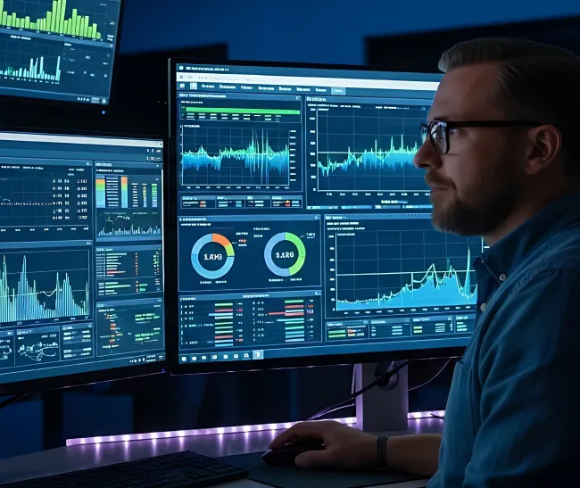 technician monitoring connectivity dashboards